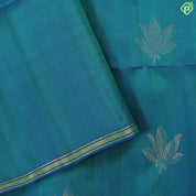 Peacock blue fancy lotus butta design self gold zari border grand pallu soft silk saree