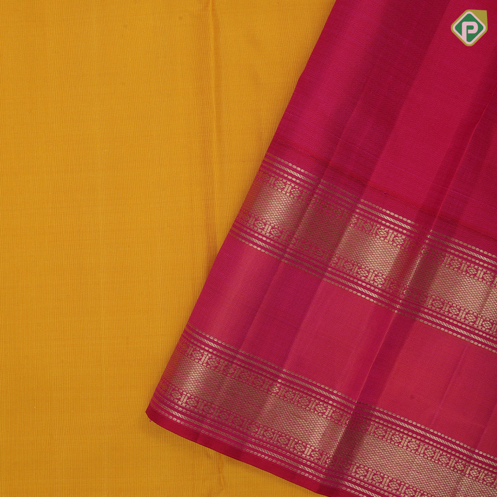 Mango yellow plain body paalum pazhamum gold zari border retro traditional silk saree