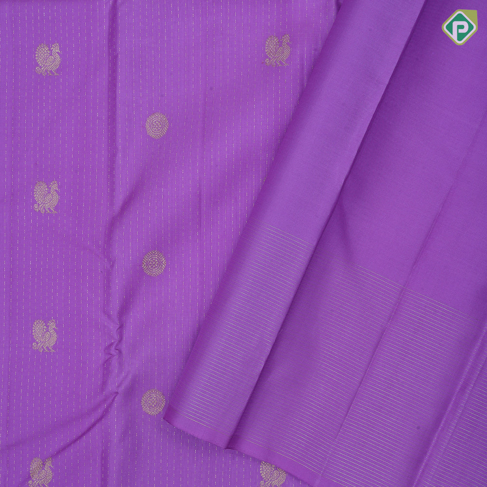 Dark lavender gold zari Annam and chakram butta self vairaoosi checks border traditional silk saree