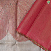 Multi color artistic Scenery effect weaved design dark onion pink plain border exclusive tissue silk saree