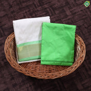 Cream White Light green Gold Zari 120 Kuligai Mayikan Border Vest Dhoti Shirt Set