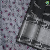 Gray Colour Thread Peacock Feather Design Black Colour Silver Zari Peacock Design Trending Fancy Silk Saree