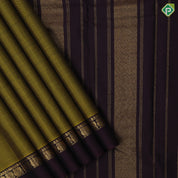 Manthulir green plain weaved contrast brown gold zari peacock butta line border Plain traditional vintage silk saree