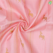 Light pink gold zari deer and stripes design purple blue gold zari lines border pattu paavadai lehanka