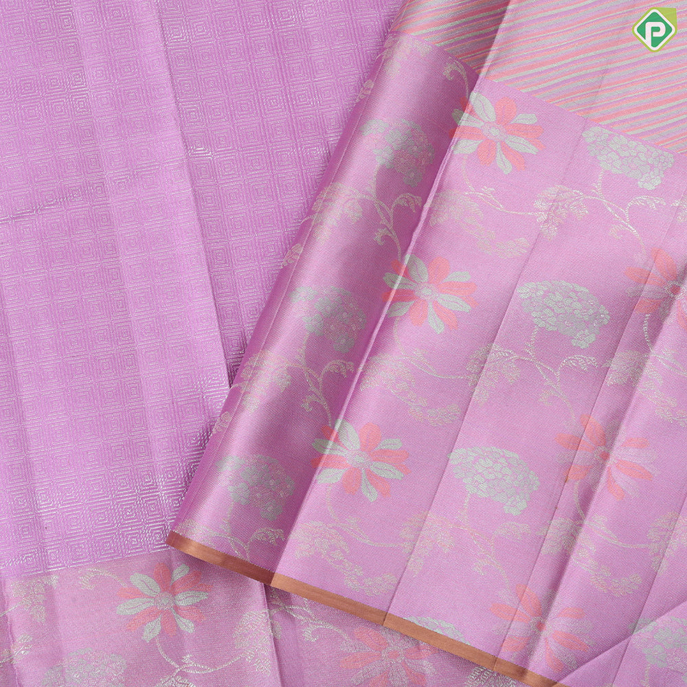 baby pink silver zari square box design self silver zari meena work border trendy designer silk saree