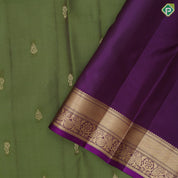 Leaf Green Gold Zari Thilagam Flower Butta Design Purple Floral Weave Border Design Pure Mix Silk Saree