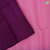 Baby pink gold zari fancy leaf butta motifs purple plain border contrast grand pallu soft silk saree