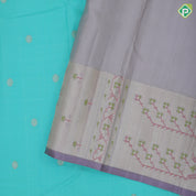 Rexona green silver gold zari rudraksham butta design lavender silver gold zari banaras style border fusion silk saree