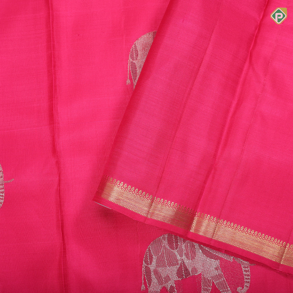 Rani Pink Elephant meena work butta motifs design self edge border trendy silk saree