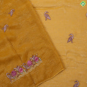 Mustard yellow tissue effect flamingo butta embroidered design multi color cut work border hollywood fancy saree