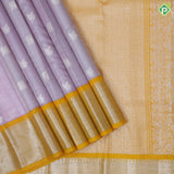 Cherry Blossom Pink Silver Zari Peacock Design Lemon Yellow Thilagam Border Design Tissue Silk Saree