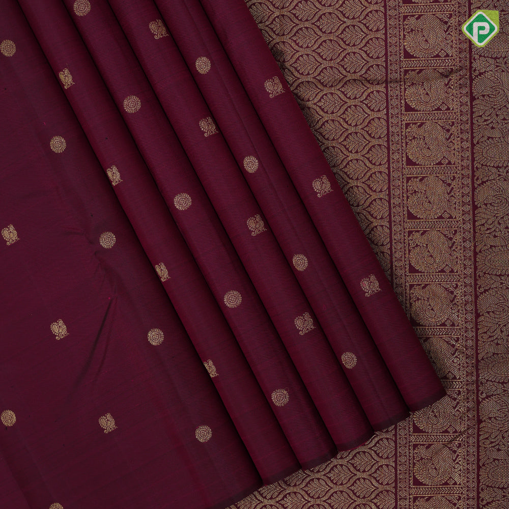 Purple gold zari Annam rudraksham butta design borderless traditional silk saree