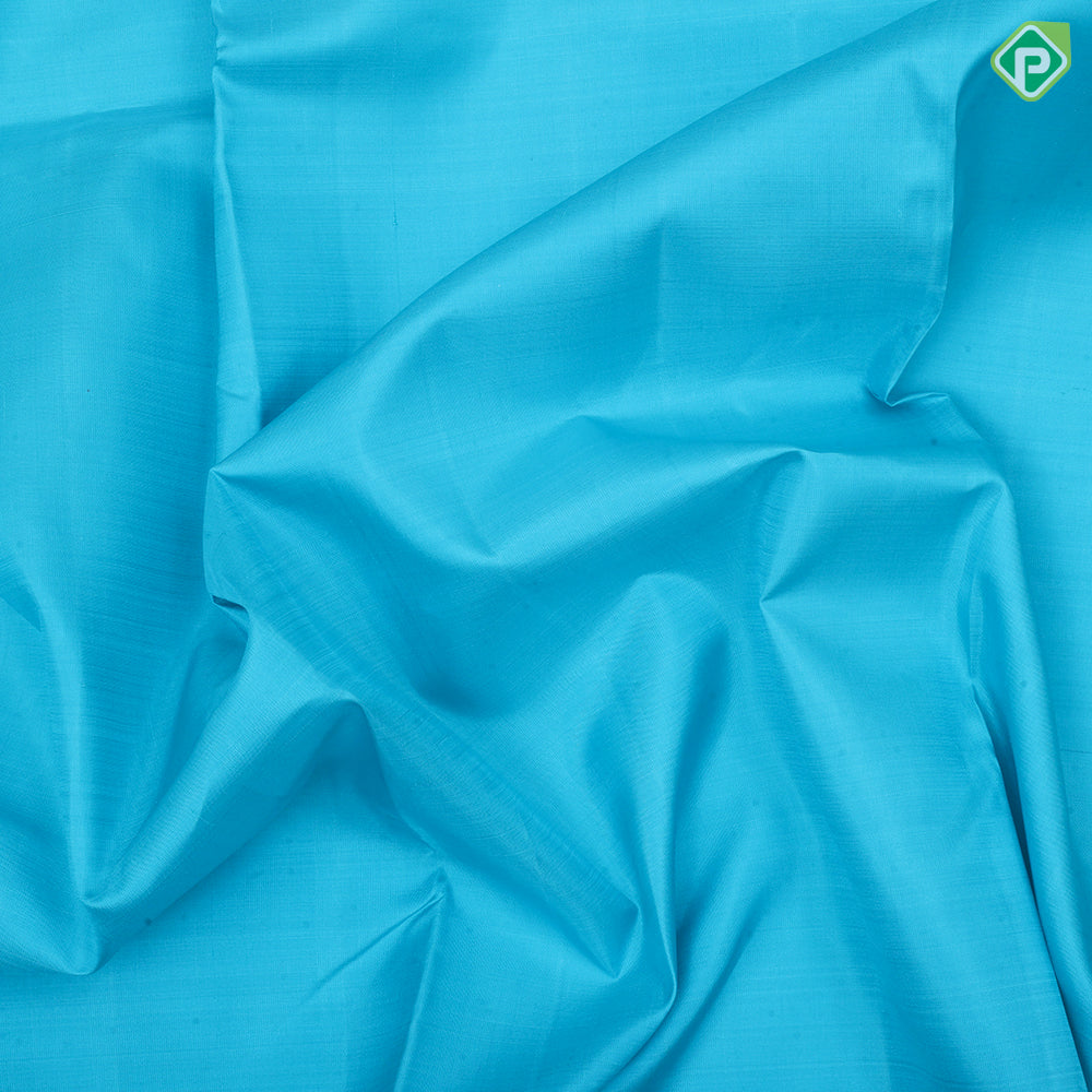 Sky blue plain weaved design royal blue gold zari double line border 9 yards madisar silk saree