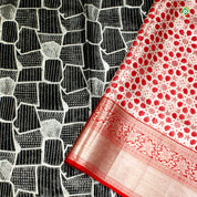 Black With Chilly Red Colour Big Shape Motifs Grand Bridal Wedding Silks Saree