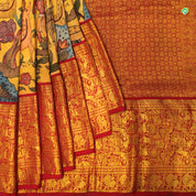 Mustered Yellow With Brick Red Hand Painting Kalamkari Silks Saree
