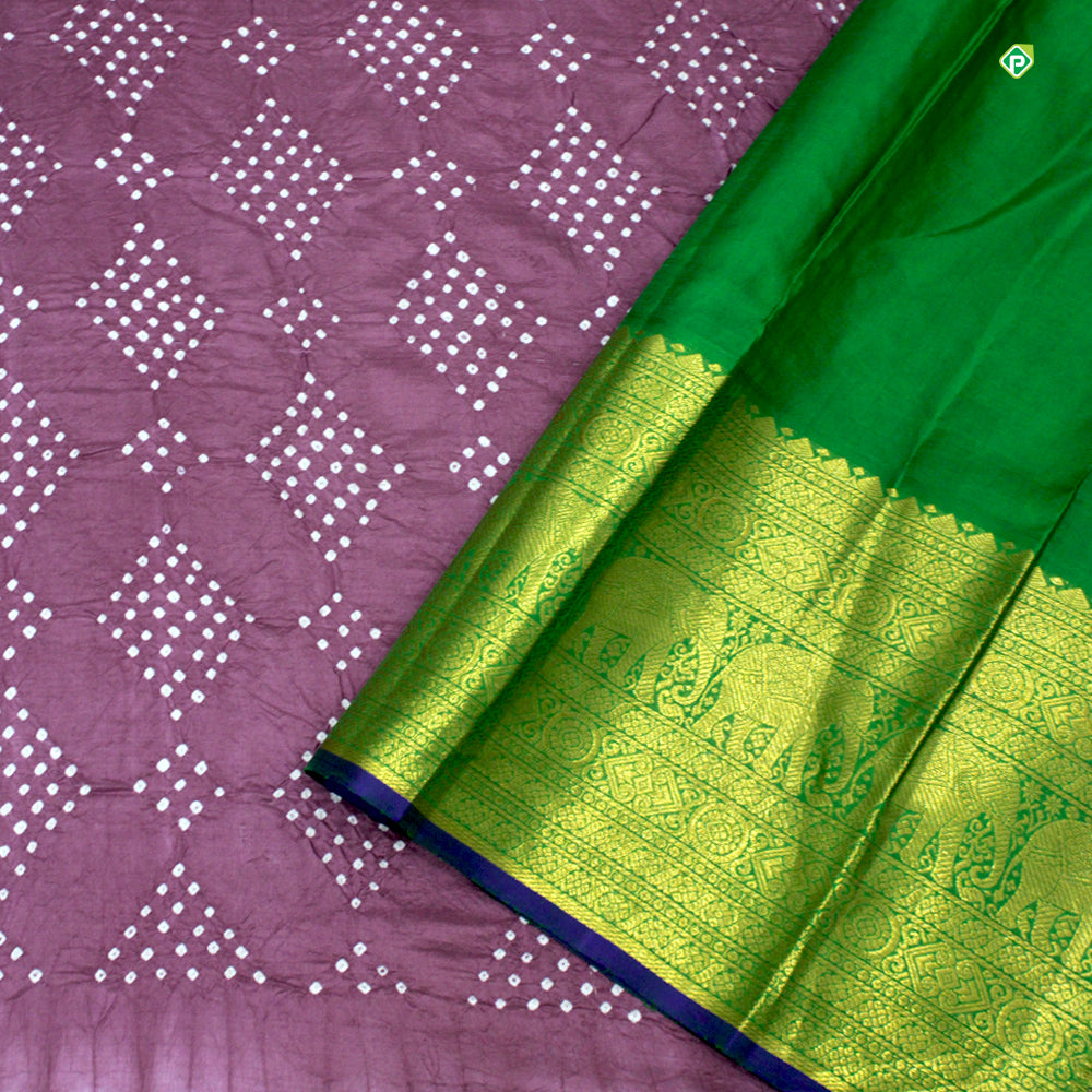 Lavendar Pink With Forest Green Pure Kanchi  Bhandhini Silks Saree