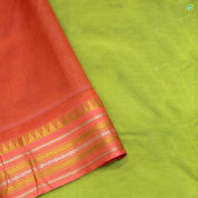 Kelly Green Orangish Pink Temple Silver Rudraksham Border Kuppadam Silk Cotton Saree