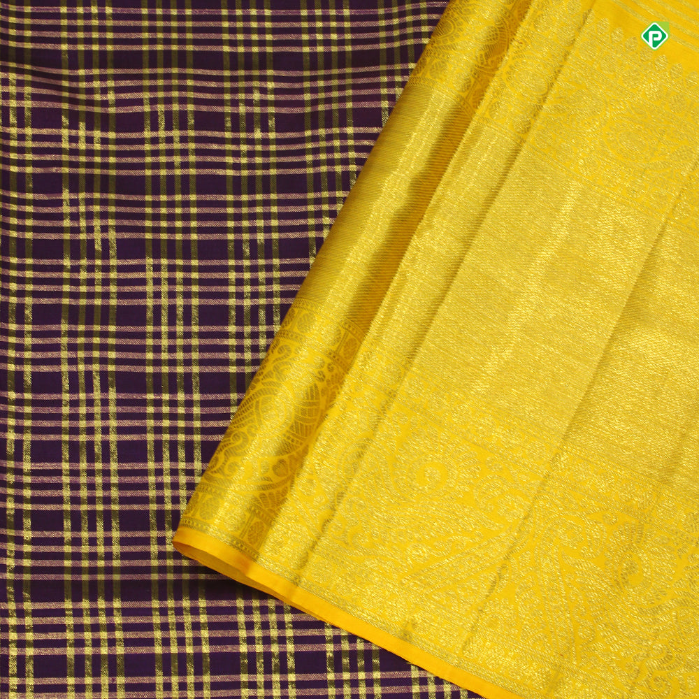 Fandango Violet With Corn Yellow Cross Zari Checks Bridal Silks Saree