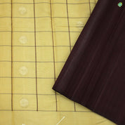 Cream Sandal Checked Silver and Gold Zari Leaves Border Pure Kora Silk Saree