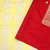 Lemon Yellow With Beige And Chilly Red Colour Small Thilagam Motifs Banarasi Silks Saree