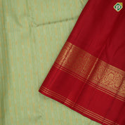 Pista Green Gold Zari Arrow Design Chilly Red Floral Border Design Traditional Silk Saree