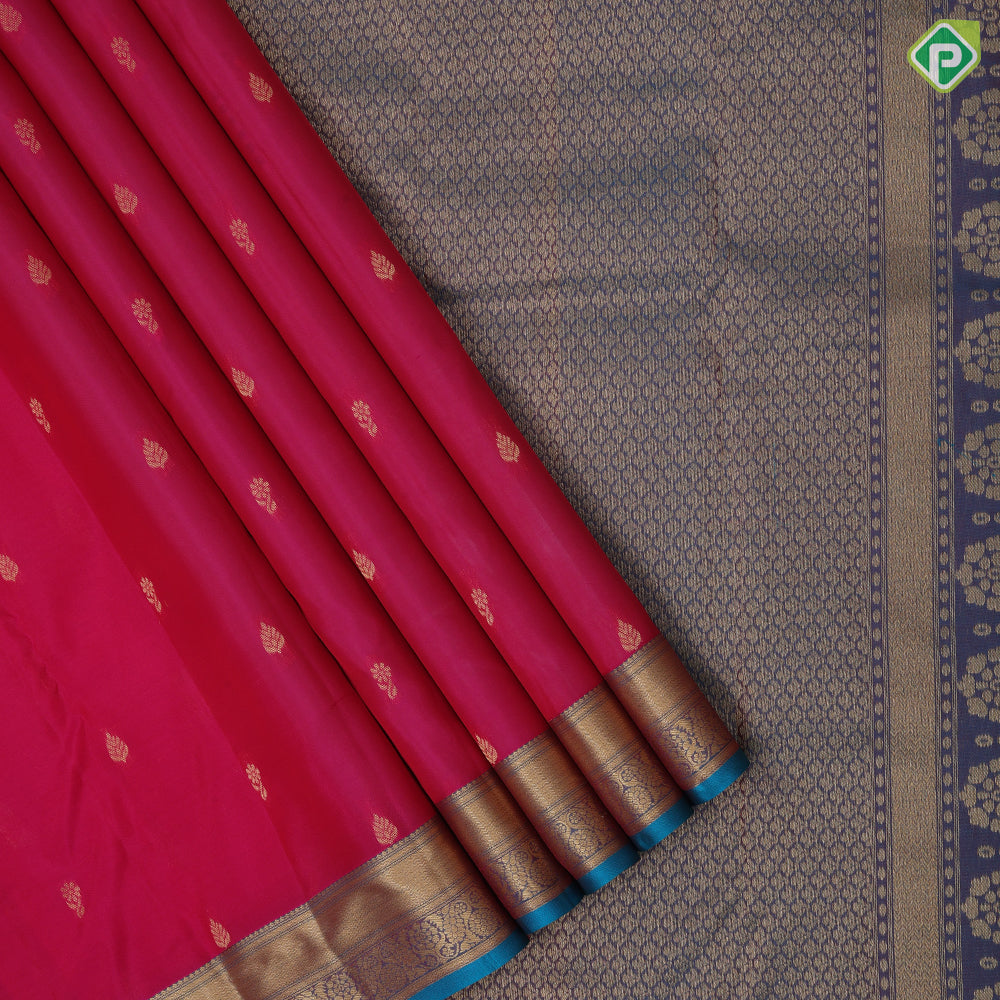 Manthulir Gold Zari Thilagam Flower Butta Design Pink Colour Floral Border Design Pure Mix Silk Saree