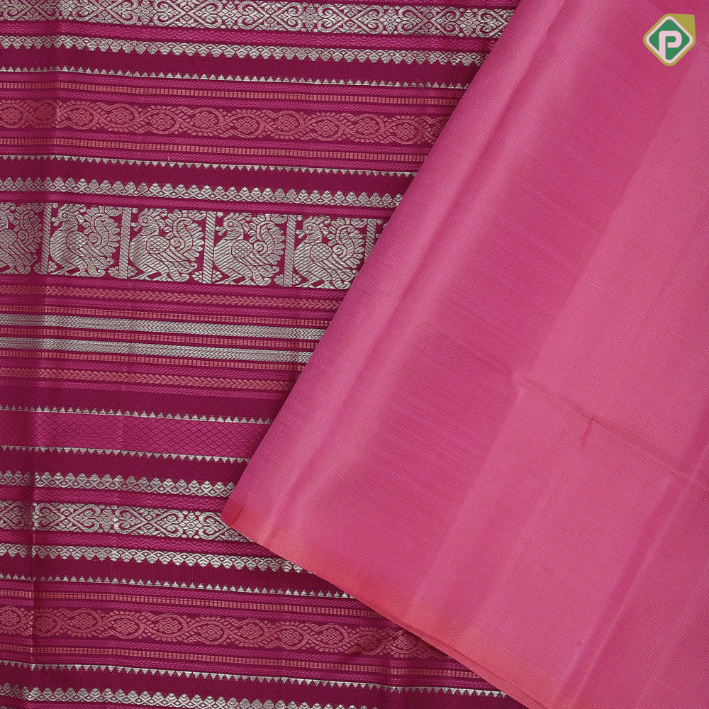 Purple pink silver zari velthari thread work design borderless Exclusive grand bridal silk saree
