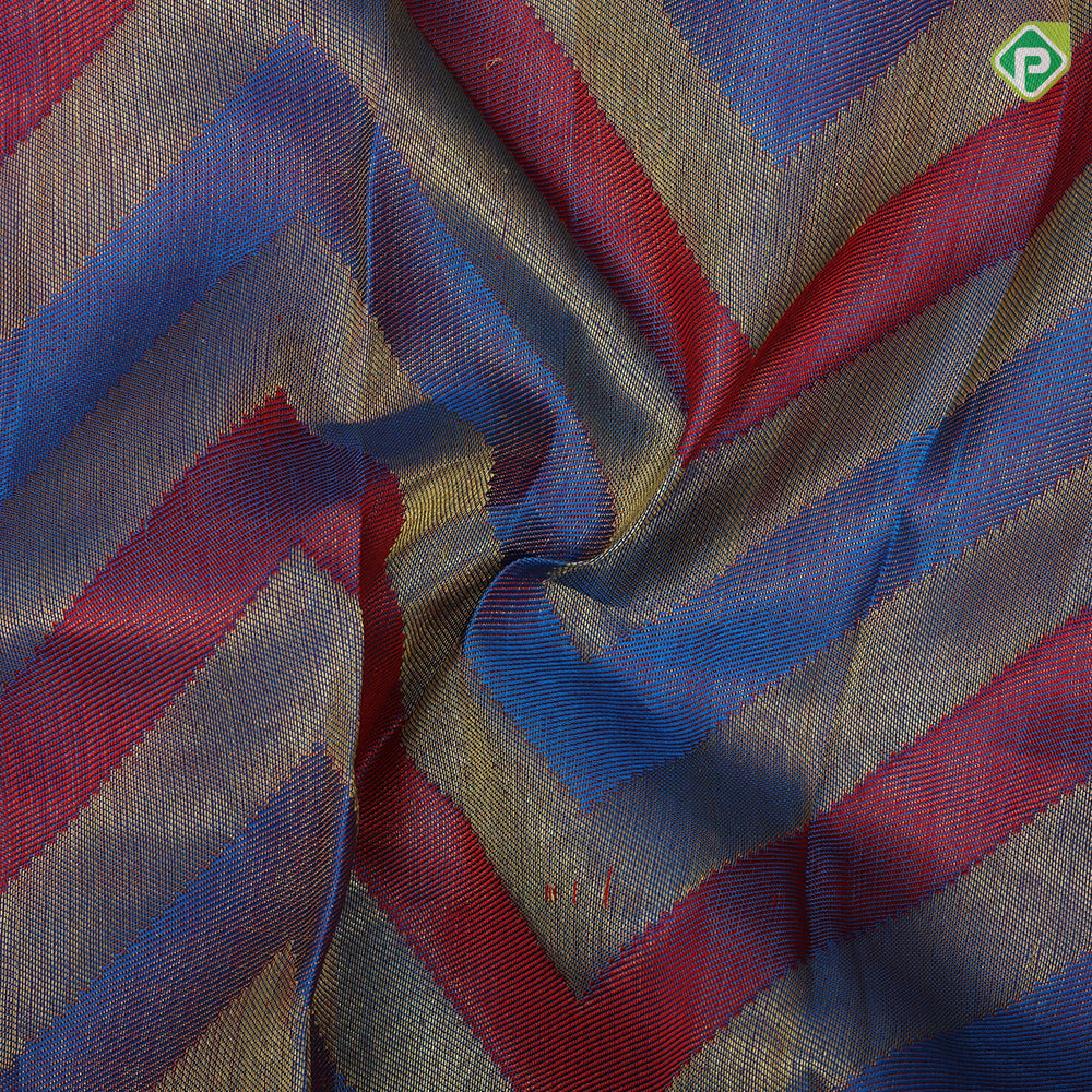 Multi color gold zari zig zag design orangish yellow gold zari big chakkaram butta border pattu paavadai lehanka