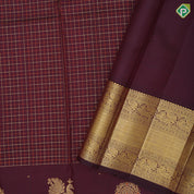 grape brown gold zari and silk thread checks design self gold zari peacock lines border traditional silk saree