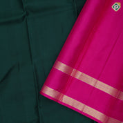 Olive green full body plain design contrast rose pink rettapet temple border traditional silk saree