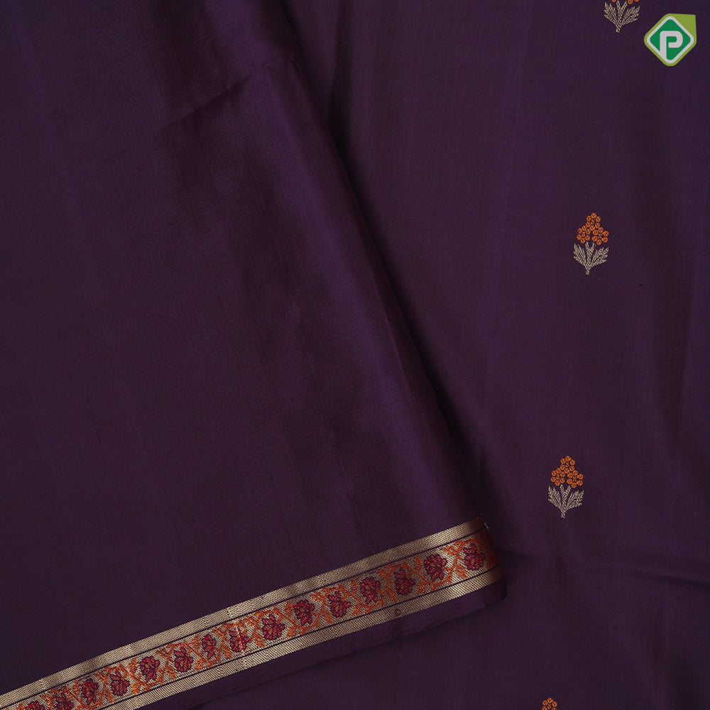 grape brown gold zari meena work butta design self color meena work rangoli border soft silk saree