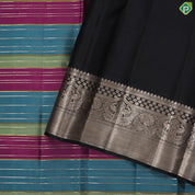 Tri color gold zari vairaoosi lines contrast luxury black gold zari double peacock arch border traditional silk saree
