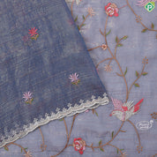 Porpoise grey tissue effect floral embroidered design edge cut work border Holly wood fancy saree