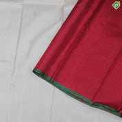 Peach Cream Gold Zari Motif With Tomato Red Meena Work Border Traditional Silk Saree