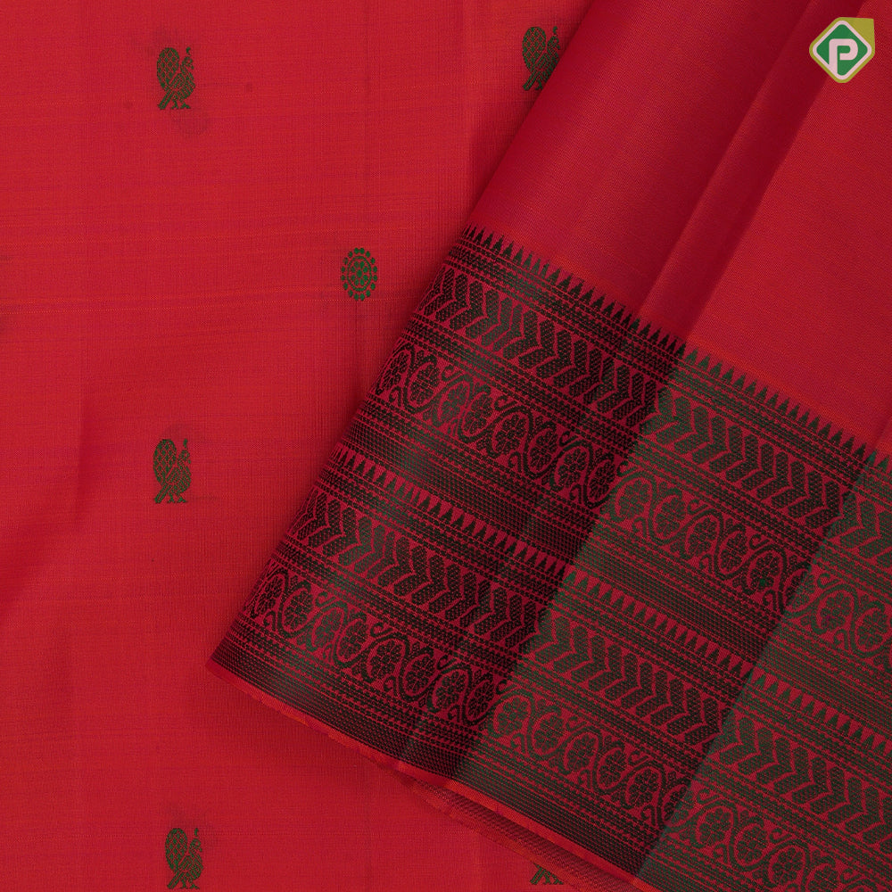 Rani pink thread peacock chakaram design  self colour arrow floral border design  traditional silk saree