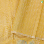 Mango yellow silver zari grand floral design self fancy leaf meena work border trendy tissue silk saree