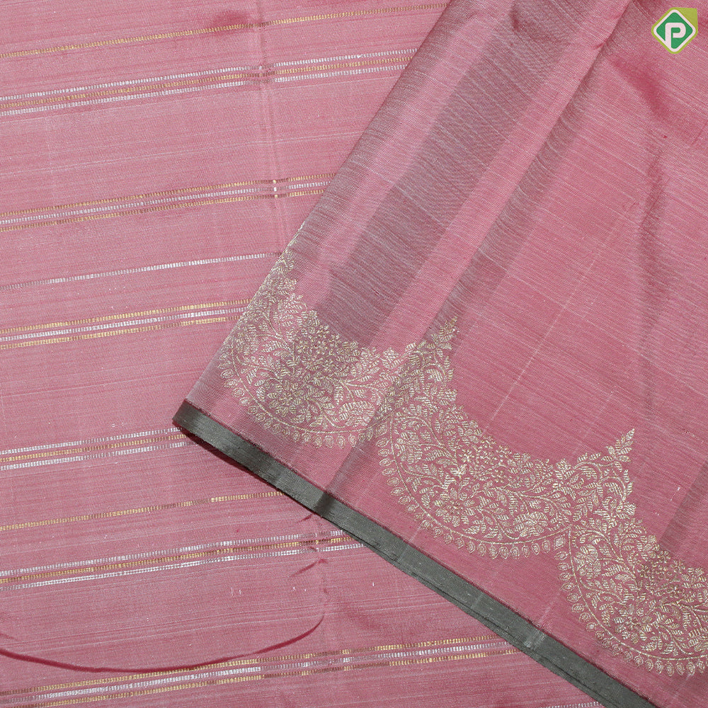 Peach Pink With Silver and Gold Zari Lines Self Colure Border Trendy Silk Saree