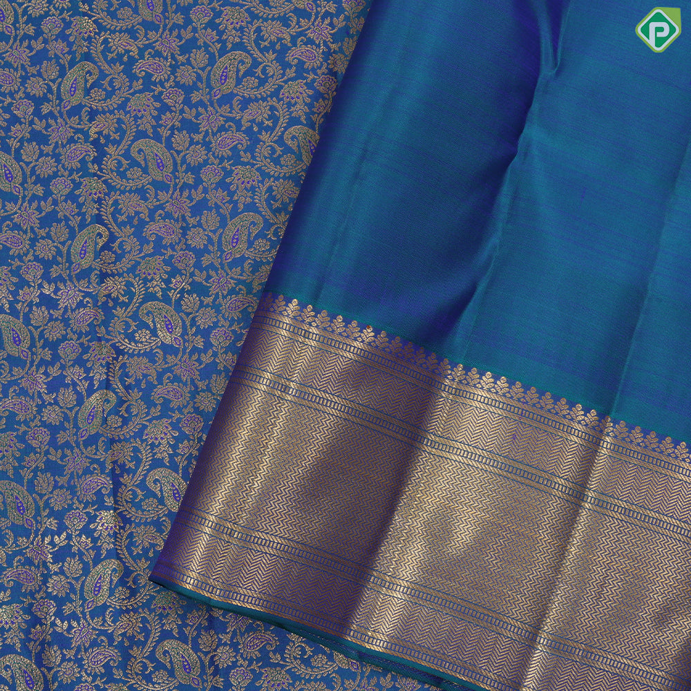 Peacock green gold zari grand mango creeper design peacock blue gold zari zig zag border grand bridal silk saree
