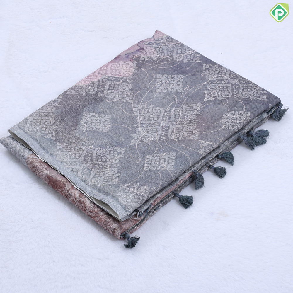 Onion Pink Floral with fancy cut work design edge border fancy cotton saree