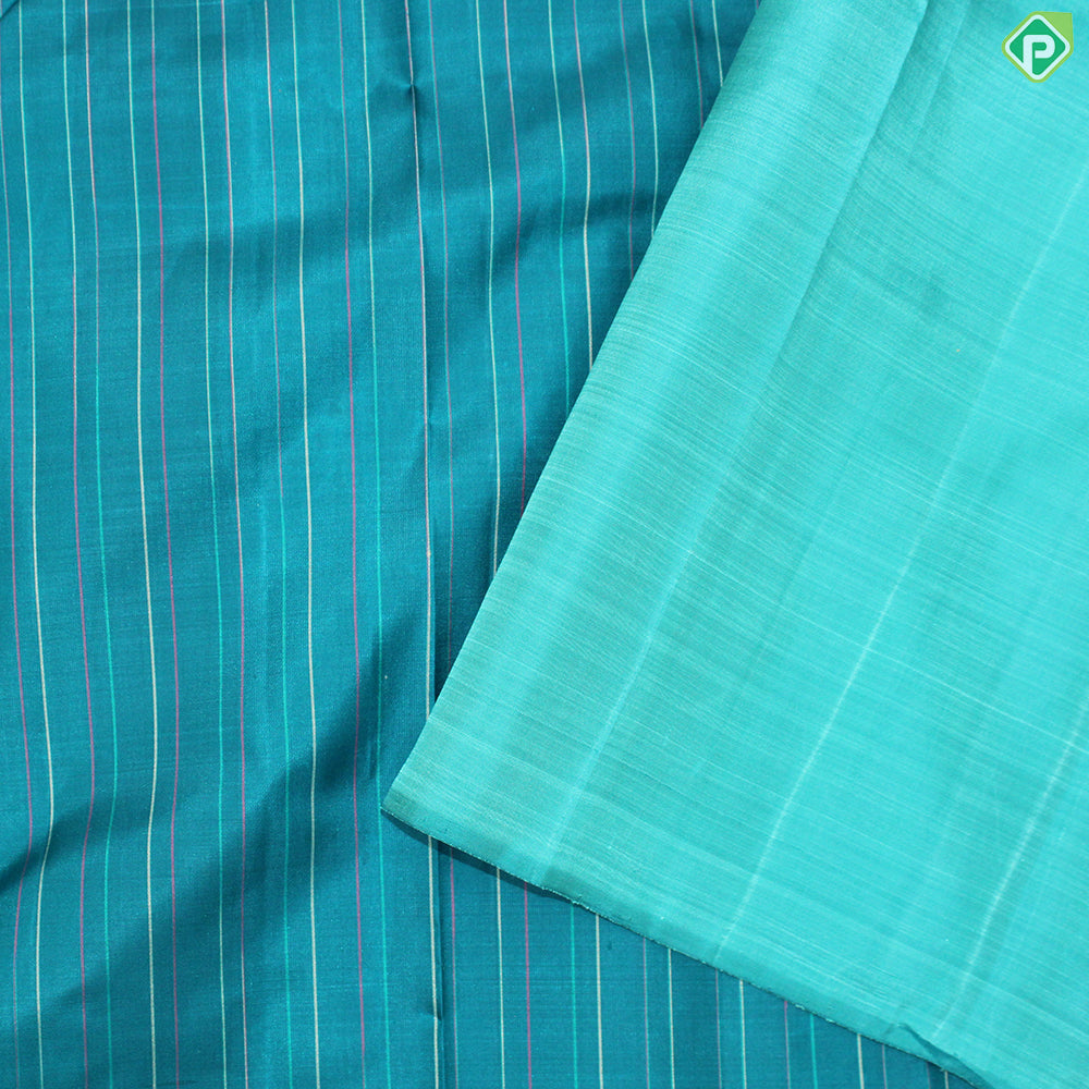Emarald Green Multi Colour Stripes And Thazampoo Design Temple Border Traditional Silk Saree