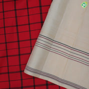 Chilly Red Thread Checked Design Sandal Wood Lines Border Design Traditional Silk Saree