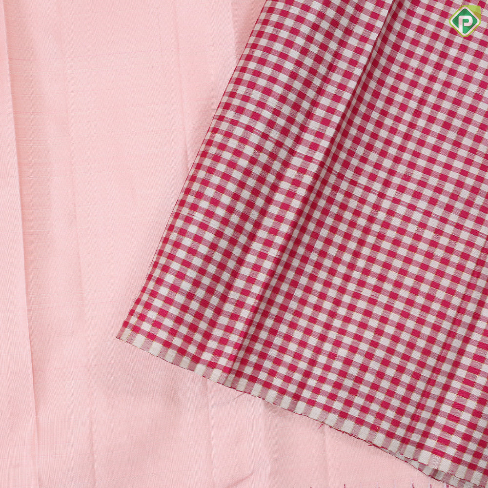 Peach Plain full body weaved design contrast pink with which checked border Traditional silk saree