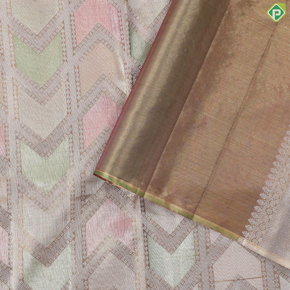 Mustard gold multi color zig zag running arrow design self border zari by zari tissue grand bridal silk saree