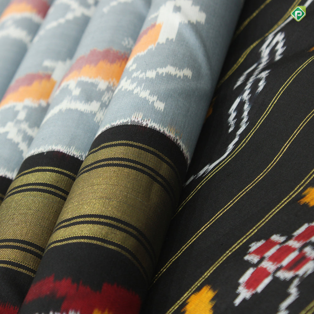 Pewter Gray With Black Colour Ikkat With Patola Silks Saree