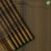 Gray Gold Zari Lines Design Edge Green Mayilkan Floral Border Design Traditional Silk Saree