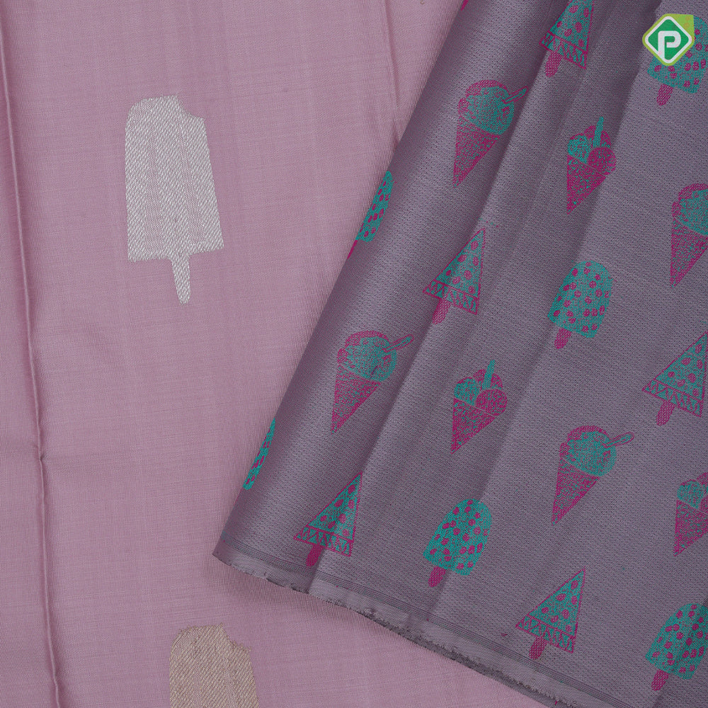 Light Onion Pink Gold Silver Zari Ice Pop Butta Design  Border Less Trendy Silk Saree