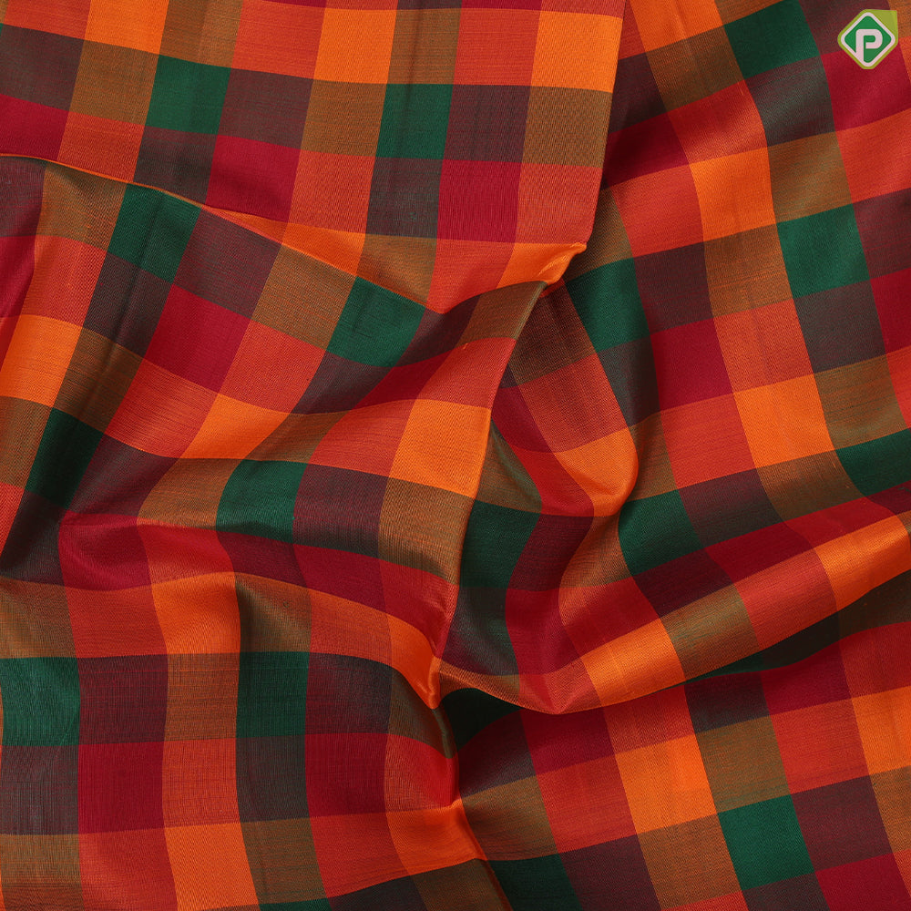 Multi color checkered design contrast electric blue gold zari mayilkan border madisar 10 yards saree