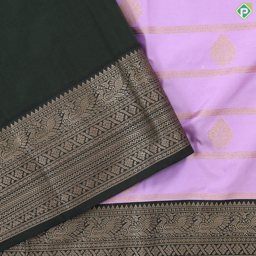 Lavender gold zari Lines and Butta Design contrast dark green peacock butta border art silk gift saree