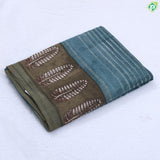 mahanthi green with cream lines design purple cream tree border fancy cotton saree