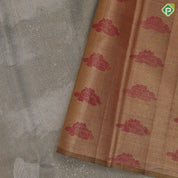 Antique gold sage green subtle cloud motifs gold tissue weave vintage floral tulip border European tulip inspired signature silk saree